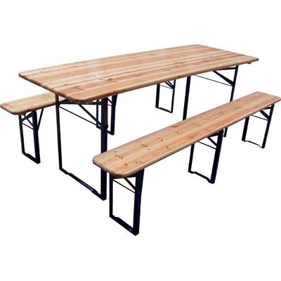Set tavolo con panche Birreria 3 gambe Domus legno/acciaio 220X70 H.76 CM-0